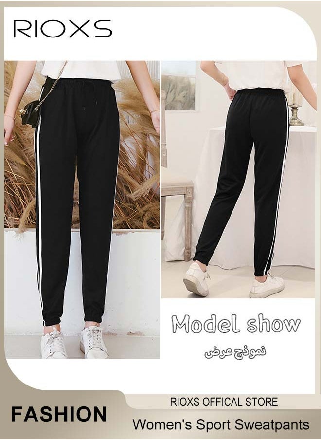 RIOXS - Women's Sport Sweatpants,Drawstring Joggers With Pockets,Comfy Lounge Striped Pants,Super Soft Casual Sweatpants,Athletic Pants For Women Yoga Workout Running - Image 1