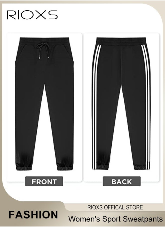 RIOXS - Women's Sport Sweatpants,Drawstring Joggers With Pockets,Comfy Lounge Striped Pants,Super Soft Casual Sweatpants,Athletic Pants For Women Yoga Workout Running - Image 1