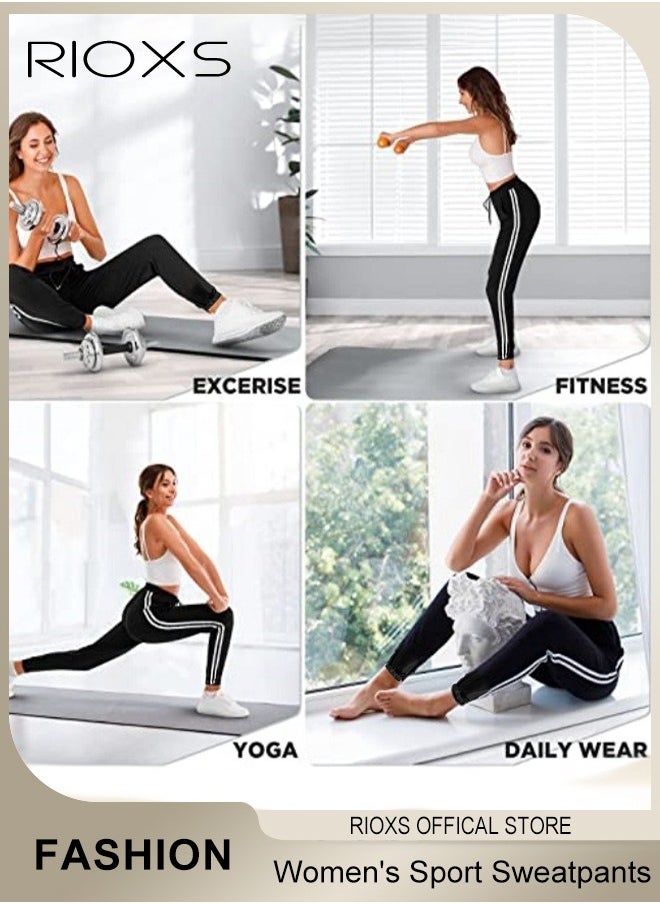 RIOXS - Women's Sport Sweatpants,Drawstring Joggers With Pockets,Comfy Lounge Striped Pants,Super Soft Casual Sweatpants,Athletic Pants For Women Yoga Workout Running - Image 1