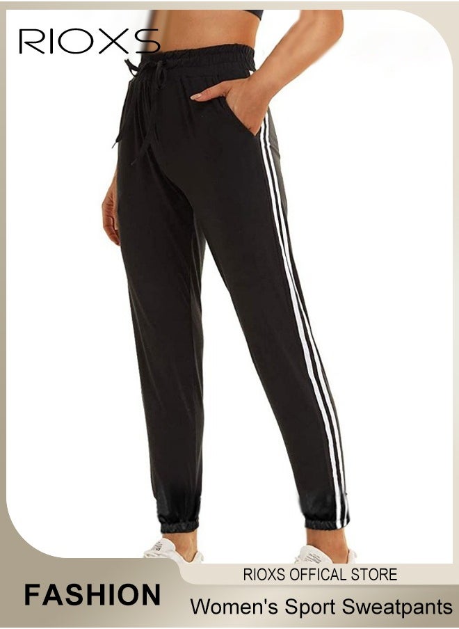 RIOXS - Women's Sport Sweatpants,Drawstring Joggers With Pockets,Comfy Lounge Striped Pants,Super Soft Casual Sweatpants,Athletic Pants For Women Yoga Workout Running - Image 1