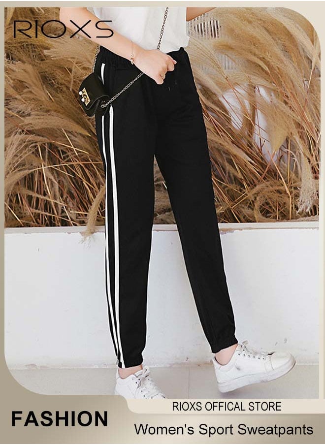 RIOXS - Women's Sport Sweatpants,Drawstring Joggers With Pockets,Comfy Lounge Striped Pants,Super Soft Casual Sweatpants,Athletic Pants For Women Yoga Workout Running - Image 1