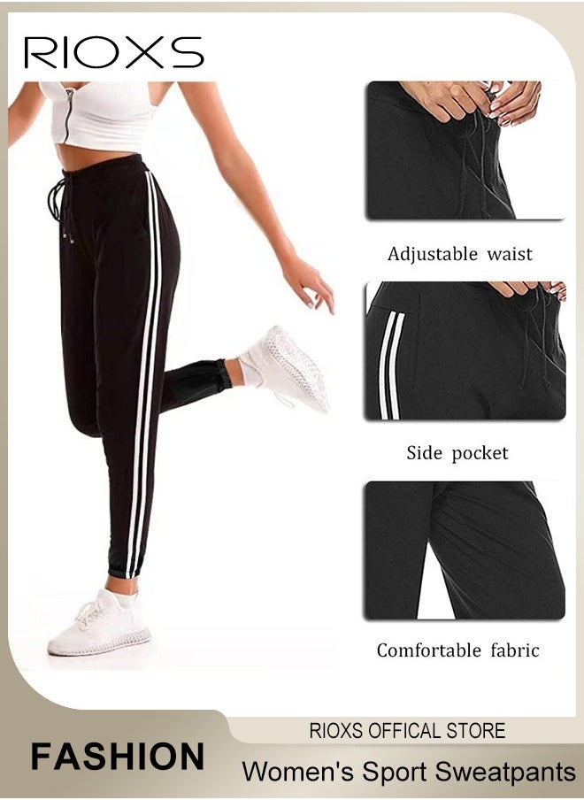 RIOXS - Women's Sport Sweatpants,Drawstring Joggers With Pockets,Comfy Lounge Striped Pants,Super Soft Casual Sweatpants,Athletic Pants For Women Yoga Workout Running - Image 1