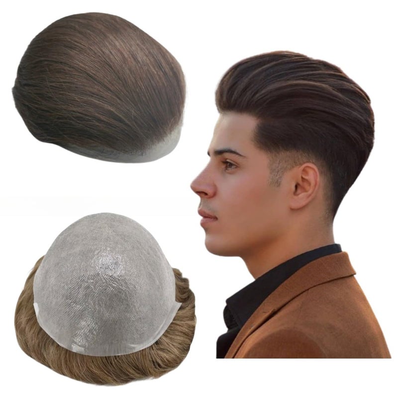 Generic PU Skin Toupee For Men Hair Pieces 10x8 Men Toupee Human Hair Replacement System for Men 004mm Think Skin Hair Prosthesis Men Hair Patch Units Implant for Men Natural Hair Pieces 2 Dark Brown 