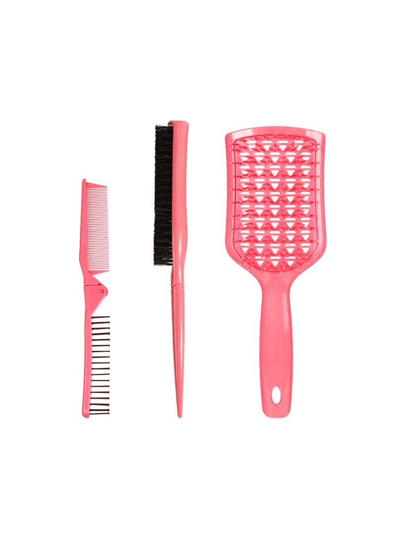 Tecbeauty - 3pcs Hair Combs Bristle Travel Folding Hair Brush for Thick Hair - Image 1