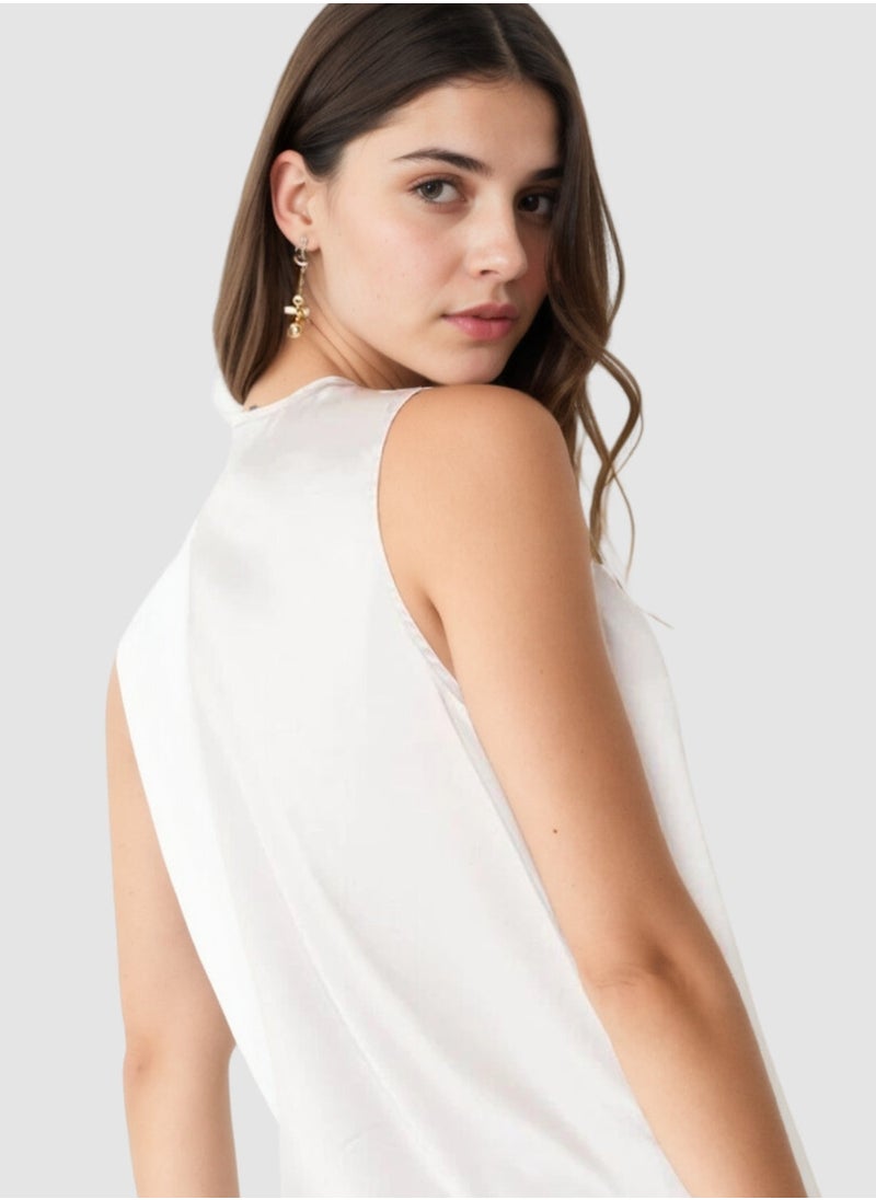 STYCHED - White Simplicity Cowl Sleeveless Top - Image 1