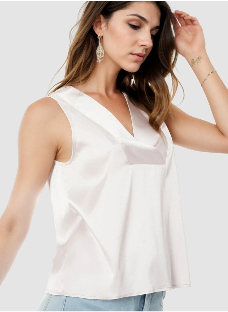 STYCHED - White Simplicity Cowl Sleeveless Top - Image 1