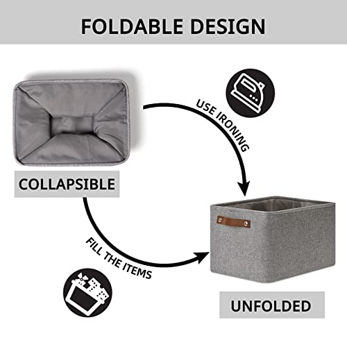 DULLEMELO Storage Baskets for Shelves Fabric Collapsible Rectangular Storage Bins for Shelves Closets Nursery Home Office Empty Gift Baskets 4Pack Grey - Image 3