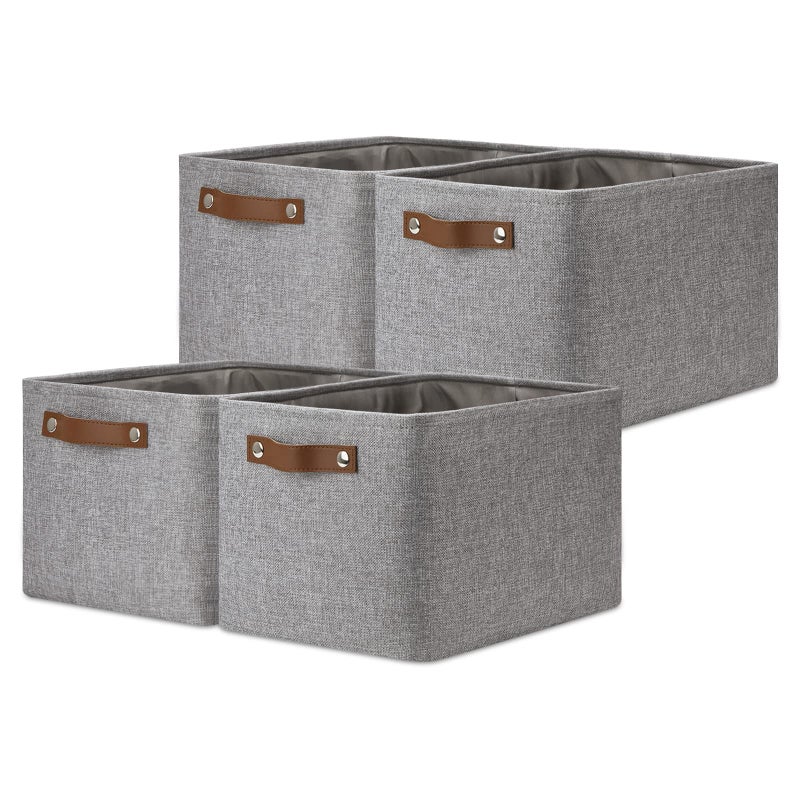 DULLEMELO Storage Baskets for Shelves Fabric Collapsible Rectangular Storage Bins for Shelves Closets Nursery Home Office Empty Gift Baskets 4Pack Grey - Image 2
