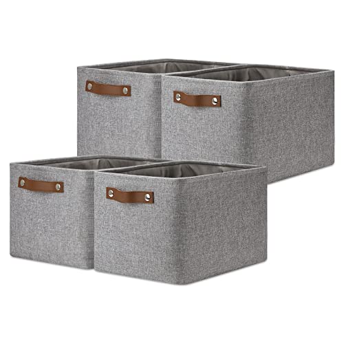 DULLEMELO Storage Baskets for Shelves Fabric Collapsible Rectangular Storage Bins for Shelves Closets Nursery Home Office Empty Gift Baskets 4Pack Grey - Image 1