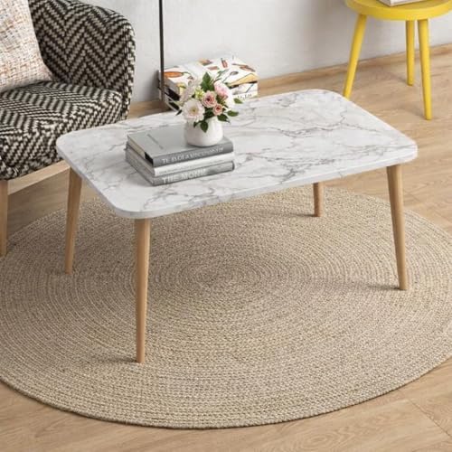 Dream Arts Shoppee Round and Rectangle Wooden Side Table for Living Room with Pedestal and Four Leg End Table (White Rectangle) - Image 1