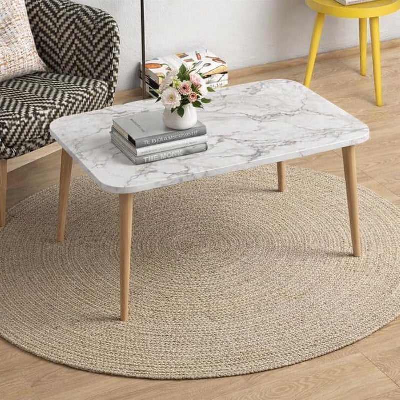 Dream Arts Shoppee Round and Rectangle Wooden Side Table for Living Room with Pedestal and Four Leg End Table (White Rectangle) - Image 2