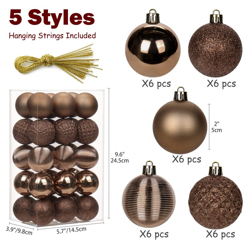 Briful 30PCS 2.36"" Christmas Ball Ornaments Shatterproof Brown Christmas Tree Decorations Xmas Tree Balls Halloween Ornaments D?cor - Image 2