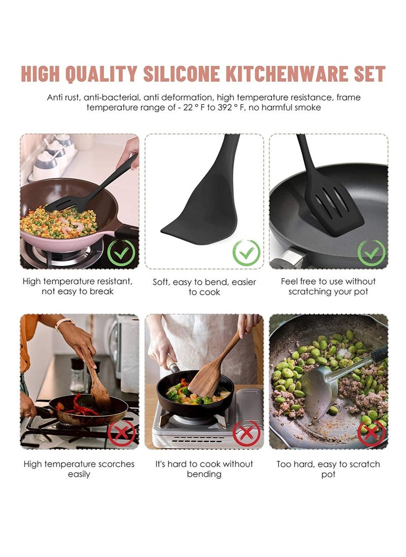 Arabest 12pcs Silicone Kitchen Utensil Set Cooking Tools for Nonstick Heat Resistant Cookware  black  10*10*31cm - Image 5