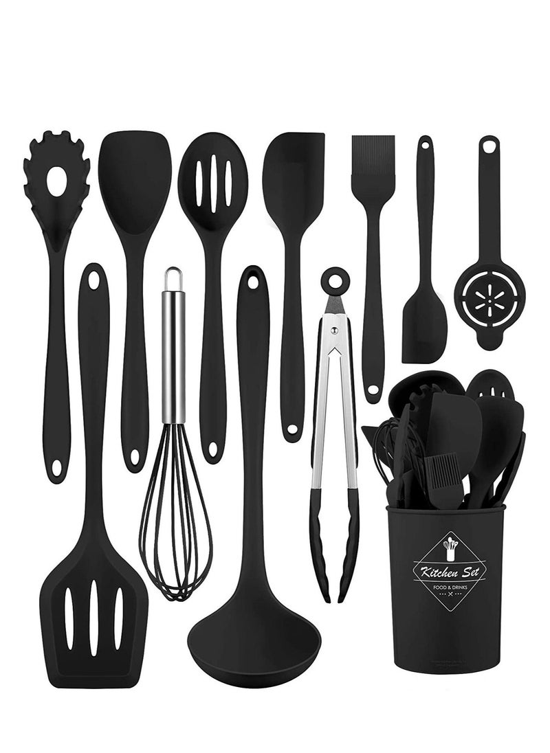 Arabest 12pcs Silicone Kitchen Utensil Set Cooking Tools for Nonstick Heat Resistant Cookware  black  10*10*31cm - Image 1