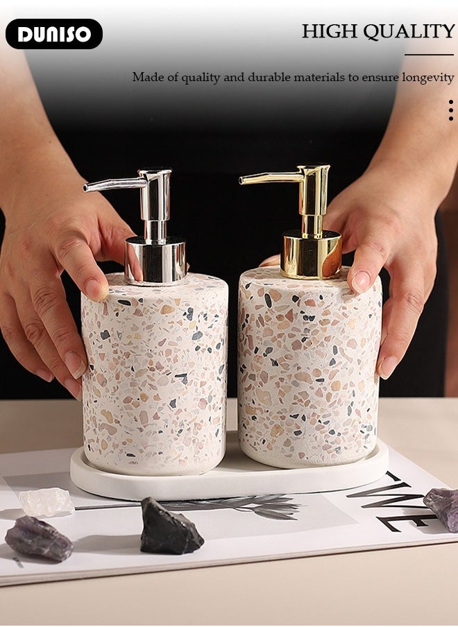 DUNISO 2 PCS 500ml Soap Dispenser with Tray, Marble Style, Refillable Hand Lotion, Dispenser for Shampoo, Body Wash, Disinfectant, Stylish Home Decorate, Bath Toilet Press Bottle, Lotion Dispensers for Kitchen, Bathroom  - Image 3