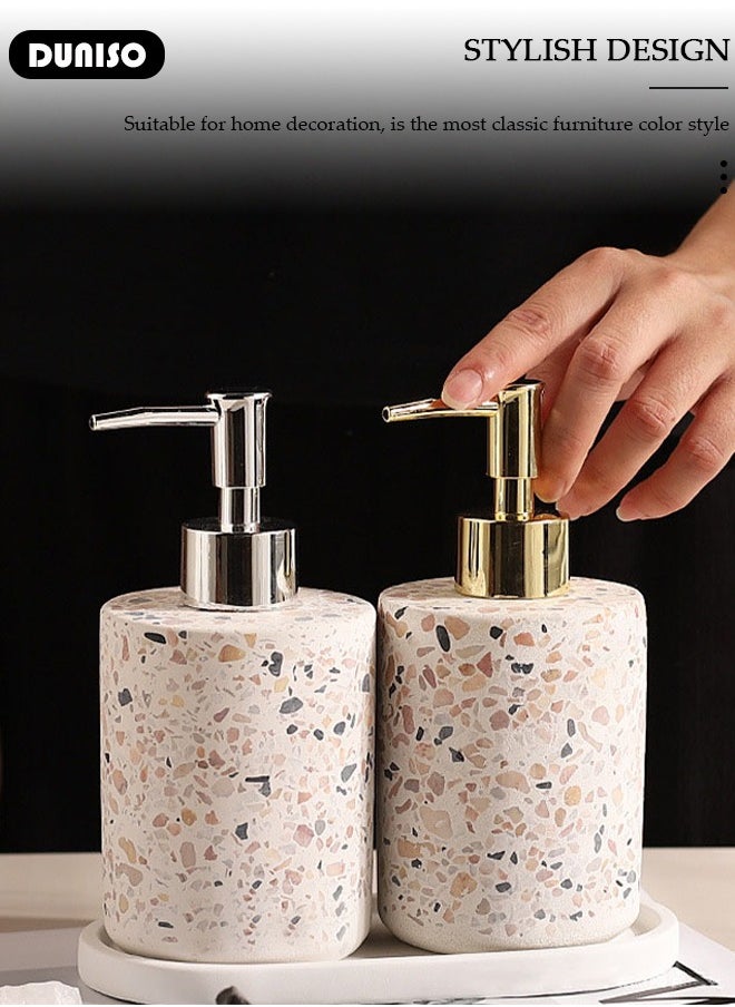 DUNISO 2 PCS 500ml Soap Dispenser with Tray, Marble Style, Refillable Hand Lotion, Dispenser for Shampoo, Body Wash, Disinfectant, Stylish Home Decorate, Bath Toilet Press Bottle, Lotion Dispensers for Kitchen, Bathroom  - Image 4