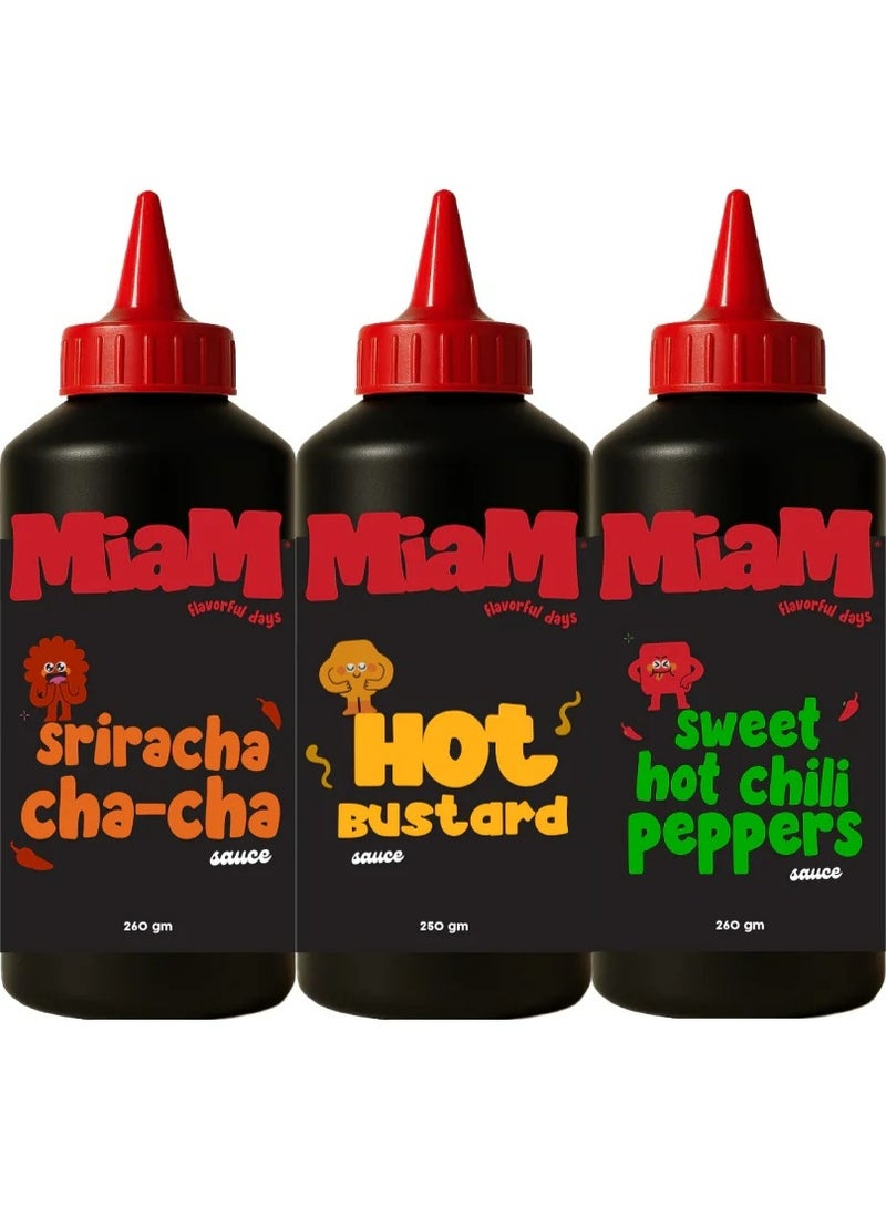 Sriracha, Hot Bustard & Sweet Hot Chilli Peppers 223 gm (Spicy Squad Bundle)