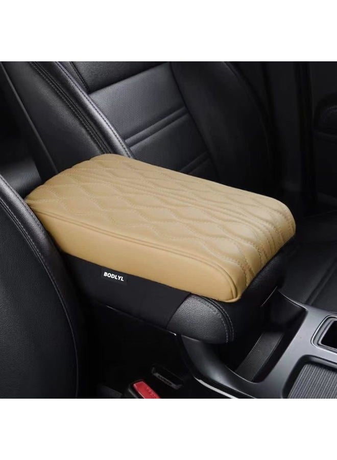 BODLYL Car Center Console Cover, Memory Foam Car Armrest Cushion, Beige Auto Arm Rest Pad, Leather Arm Rest Covering Car, Hand Rest Pillow for SUV/Truck/Vehicle (Beige) - Image 1