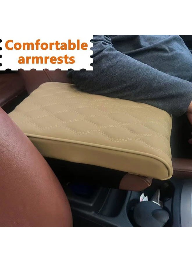 BODLYL Car Center Console Cover, Memory Foam Car Armrest Cushion, Beige Auto Arm Rest Pad, Leather Arm Rest Covering Car, Hand Rest Pillow for SUV/Truck/Vehicle (Beige) - Image 3