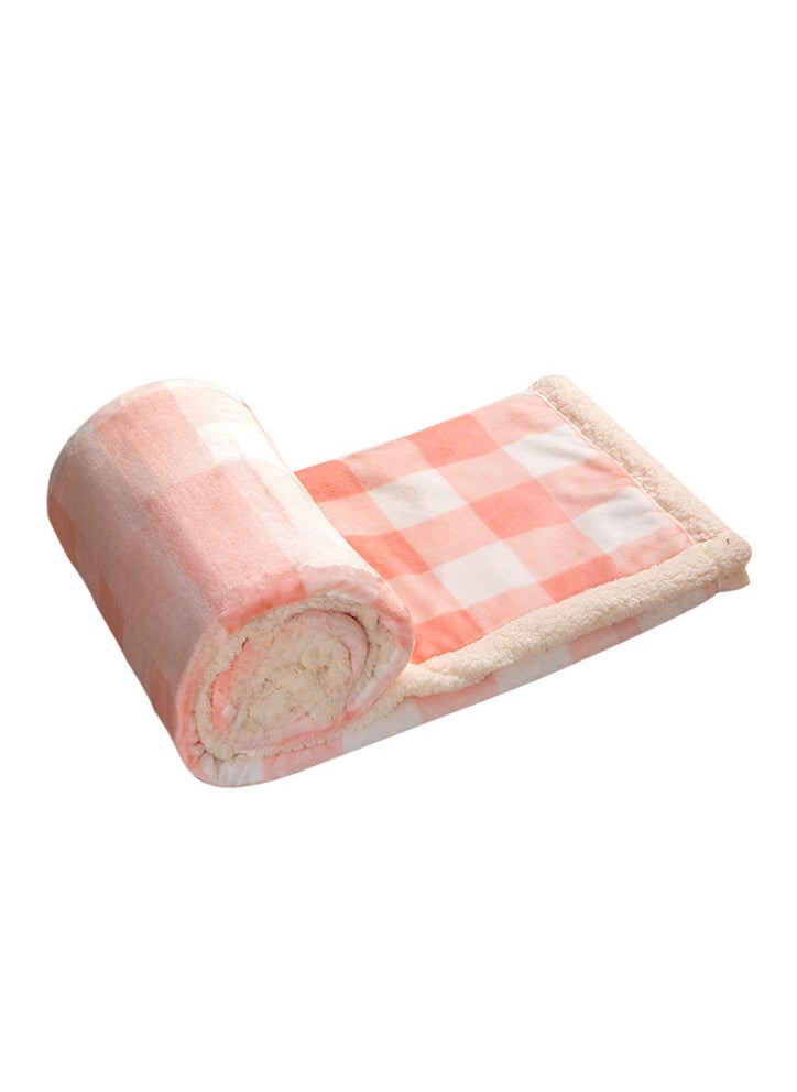 Generic Double-Layer Lamb Wool Blanket Checkered Pattern Pink white lattice 