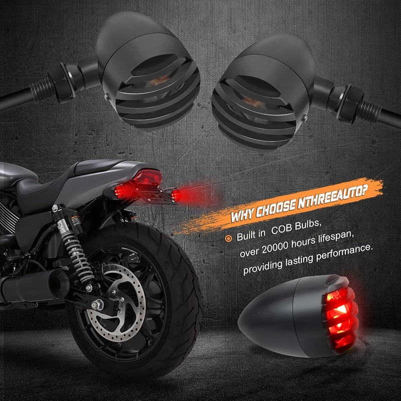 NTHREEAUTO Motorcycle LED Turn Signals Smoked Rear Blinkers Indicator Light Universal Compatible with Harley Sportster Honda Shadow Suzuki Yamaha Kawasaki Vulcan Bobber 12V Motorbikes - Image 3