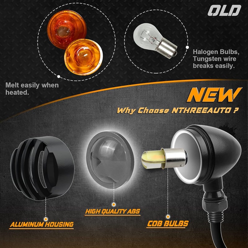 NTHREEAUTO Motorcycle LED Turn Signals Smoked Rear Blinkers Indicator Light Universal Compatible with Harley Sportster Honda Shadow Suzuki Yamaha Kawasaki Vulcan Bobber 12V Motorbikes - Image 2