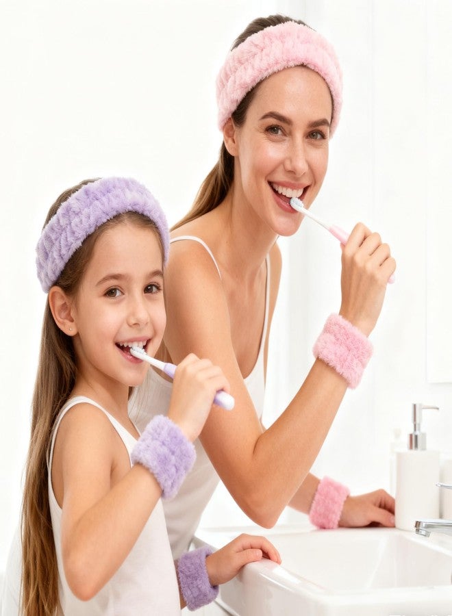 LUSTRIB 2 Pack Spa Headband and Wristband Set, 2 Hairbands & 4 Wrist Cuffs for Face Washing, Skincare, Makeup, Microfiber Absorbent Wrist Towels and Face Wash Headbands for Women Girls - Image 5