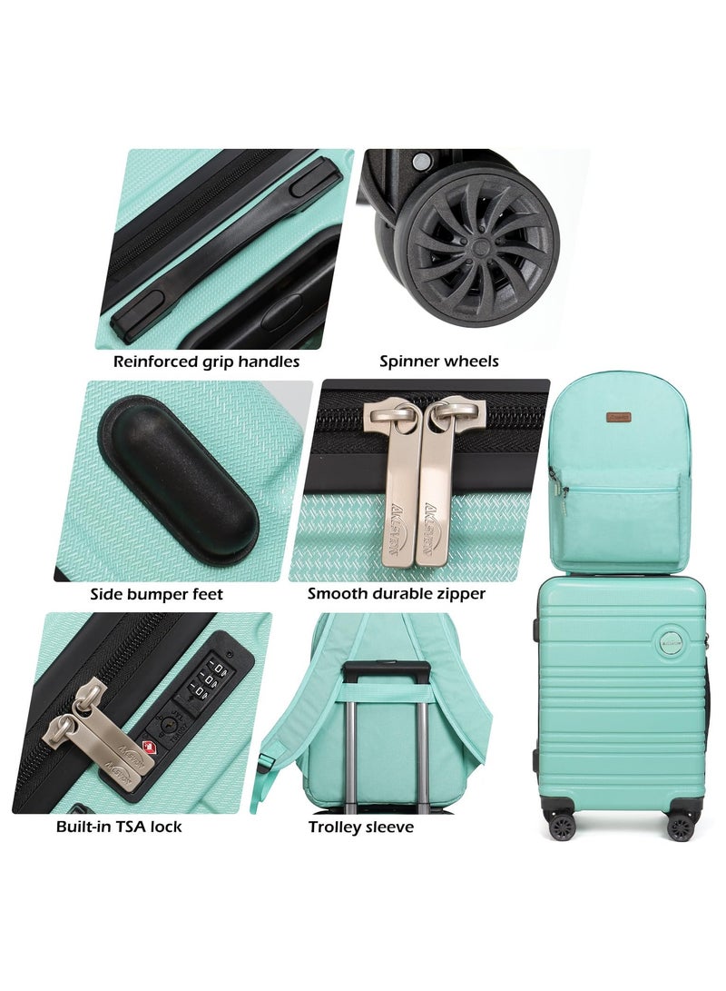 Aklsvion Checked Luggage Medium Suitcase ABS+PC Hard Shell Lightweight Durable 4 Wheels Luggage Trolley Bag With TSA Lock Mint Green - Image 2