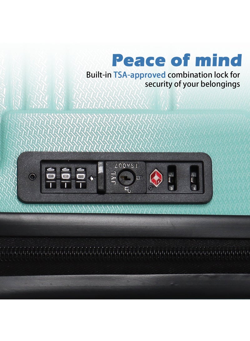 Aklsvion Checked Luggage Medium Suitcase ABS+PC Hard Shell Lightweight Durable 4 Wheels Luggage Trolley Bag With TSA Lock Mint Green - Image 3