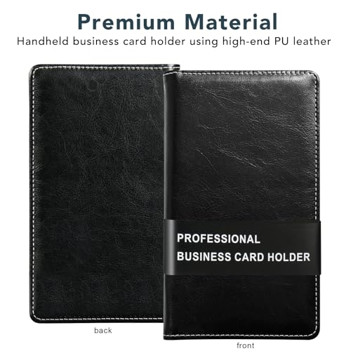 DMFLY Leather Professional Business Card Holder Organizer Book - 300 Card Capacity Premium PU Folder with Soft Cover, Name Card Credit Cards Binder for Men/Women, Elegant Black - Image 5