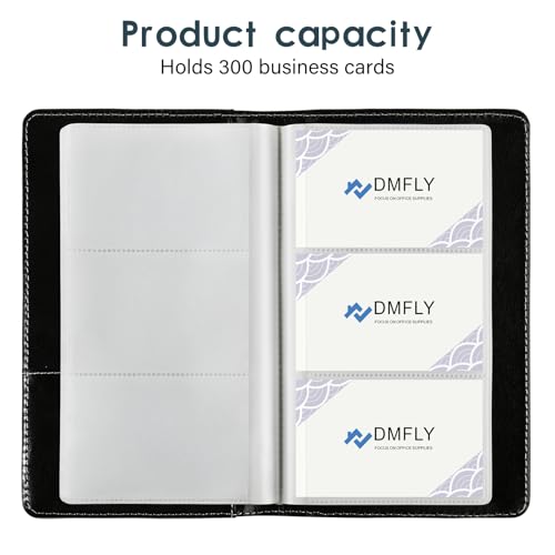 DMFLY Leather Professional Business Card Holder Organizer Book - 300 Card Capacity Premium PU Folder with Soft Cover, Name Card Credit Cards Binder for Men/Women, Elegant Black - Image 4