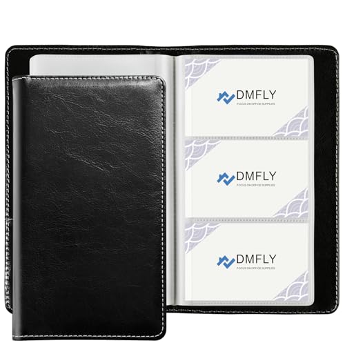 DMFLY Leather Professional Business Card Holder Organizer Book - 300 Card Capacity Premium PU Folder with Soft Cover, Name Card Credit Cards Binder for Men/Women, Elegant Black - Image 1