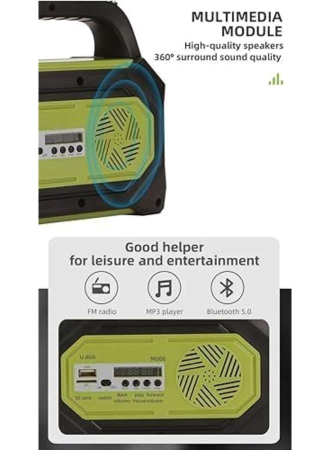 Solar Powered Spotlight with Bluetooth Speaker, FM Radio & USB Charging – 4-in-1 Outdoor Light with Built-in Battery – Waterproof LED Floodlight for Camping, Garden, Emergency & Patio Use - Image 4