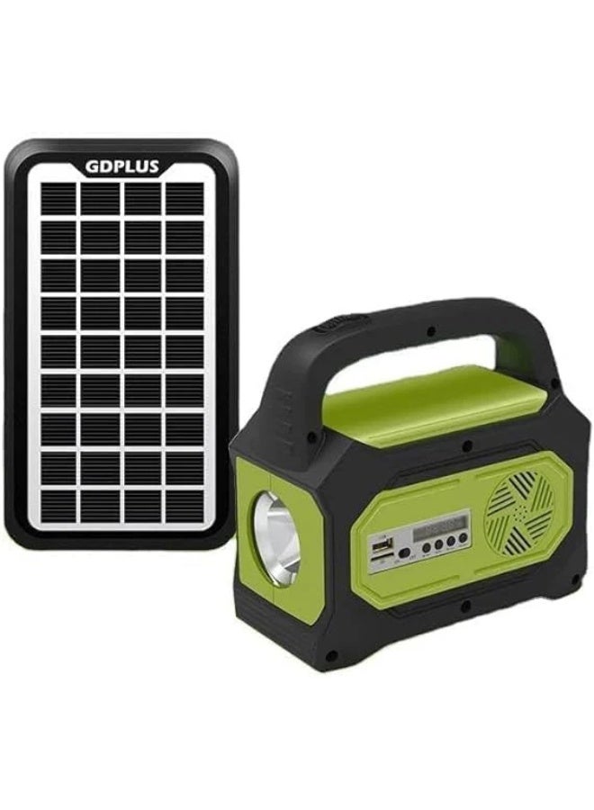 Solar Powered Spotlight with Bluetooth Speaker, FM Radio & USB Charging – 4-in-1 Outdoor Light with Built-in Battery – Waterproof LED Floodlight for Camping, Garden, Emergency & Patio Use - Image 1