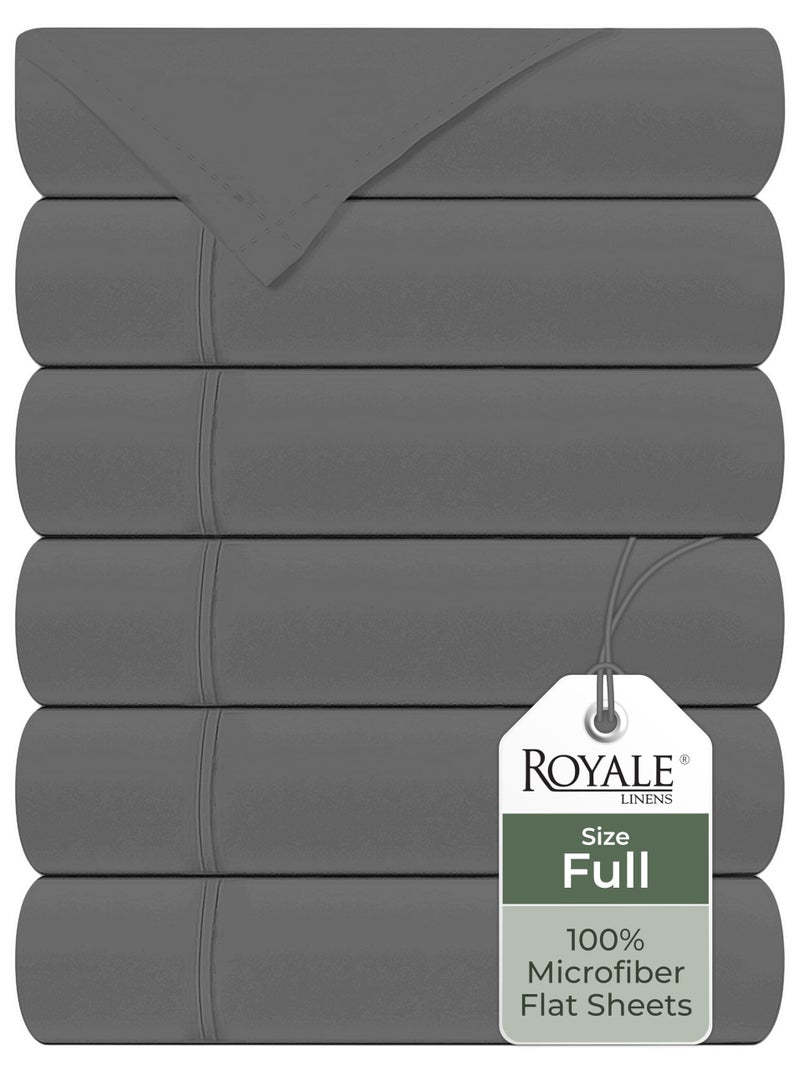 Royale Linens 6 Pack Bulk Flat Sheet Set  Top Sheets  Soft 1800 Microfiber  Wrinkle  Stain Resistant  for Hotel Massage Table Hospital Dorm  Full Flat Sheet Sold Separately Full Grey