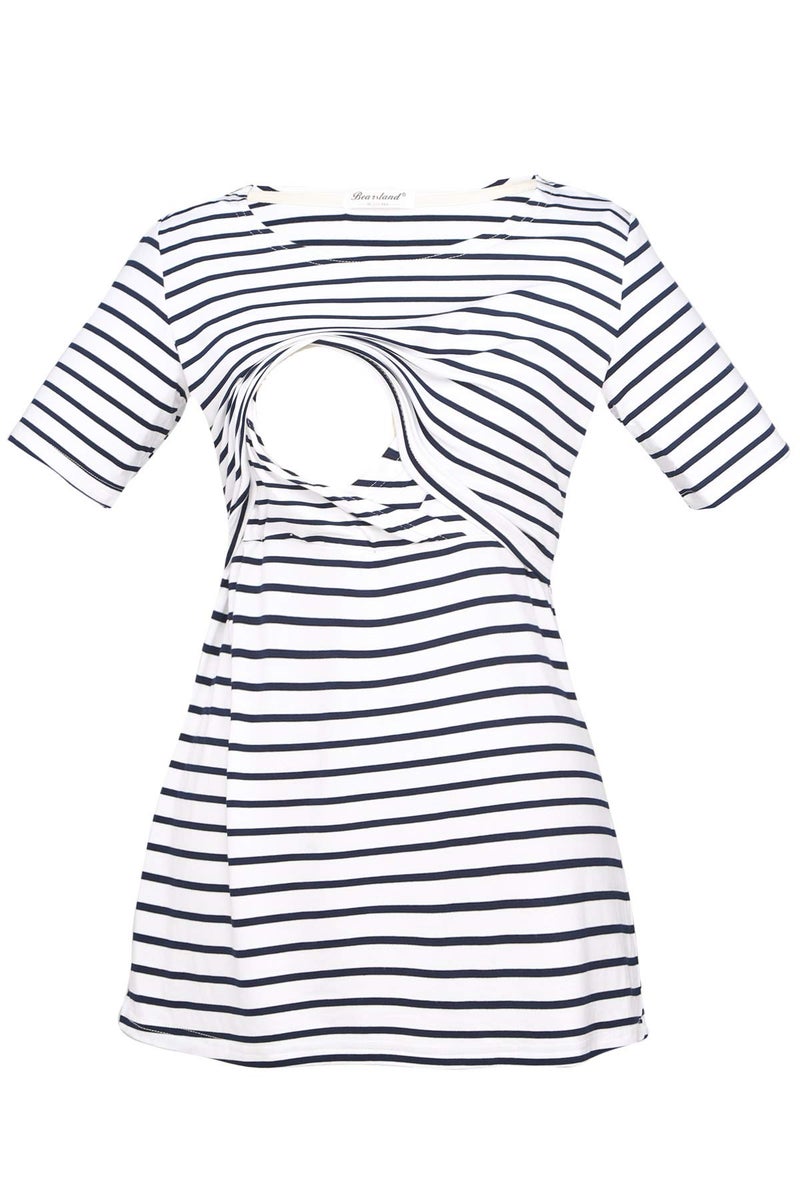 Bearsland Women's 3 Packs Maternity Nursing Tops Short Sleeve Breastfeeding Shirts,blagrablublawhistripe,L - Image 5
