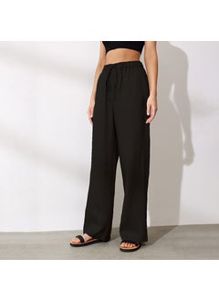 1Tarz 1Style Barbora Linen Casual Trousers with Waist Tie LN14BLACK4  - Image 2