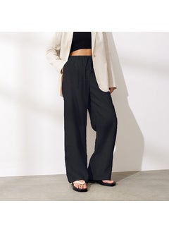 1Tarz 1Style Barbora Linen Casual Trousers with Waist Tie LN14BLACK4  - Image 1