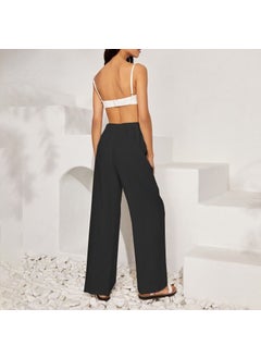 1Tarz 1Style Barbora Linen Casual Trousers with Waist Tie LN14BLACK4  - Image 3