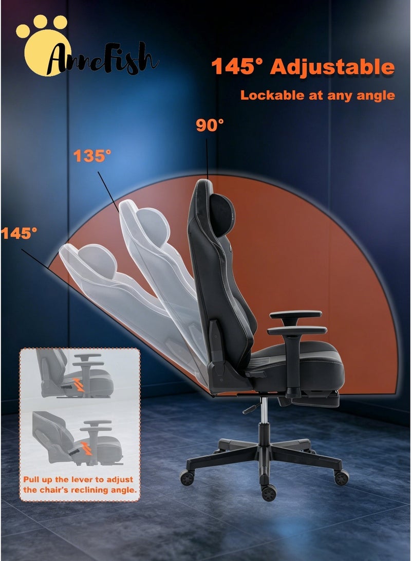 AnneFish Premium Gaming Chair  145° Reclining Racing Ergonomic Office Chair with Magnetic Headrest Lumbar Pillow 3D Adjustable Armrests Footrest Latex Foam and PU Leather High Back Swivel Computer Chair for Heights of 160–190 cm Gamers Up To 120kg - Image 5
