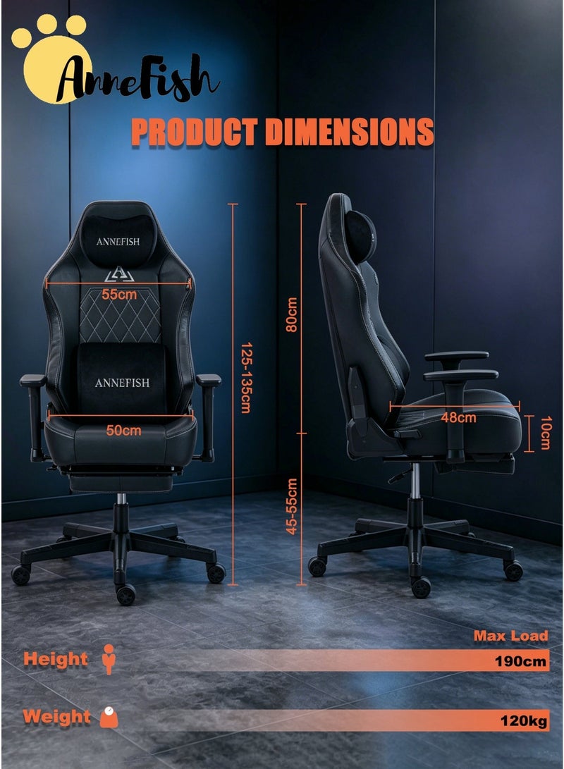 AnneFish Premium Gaming Chair  145° Reclining Racing Ergonomic Office Chair with Magnetic Headrest Lumbar Pillow 3D Adjustable Armrests Footrest Latex Foam and PU Leather High Back Swivel Computer Chair for Heights of 160–190 cm Gamers Up To 120kg - Image 3