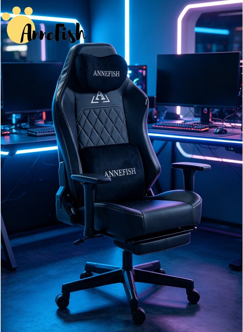 AnneFish Premium Gaming Chair  145° Reclining Racing Ergonomic Office Chair with Magnetic Headrest Lumbar Pillow 3D Adjustable Armrests Footrest Latex Foam and PU Leather High Back Swivel Computer Chair for Heights of 160–190 cm Gamers Up To 120kg - Image 2
