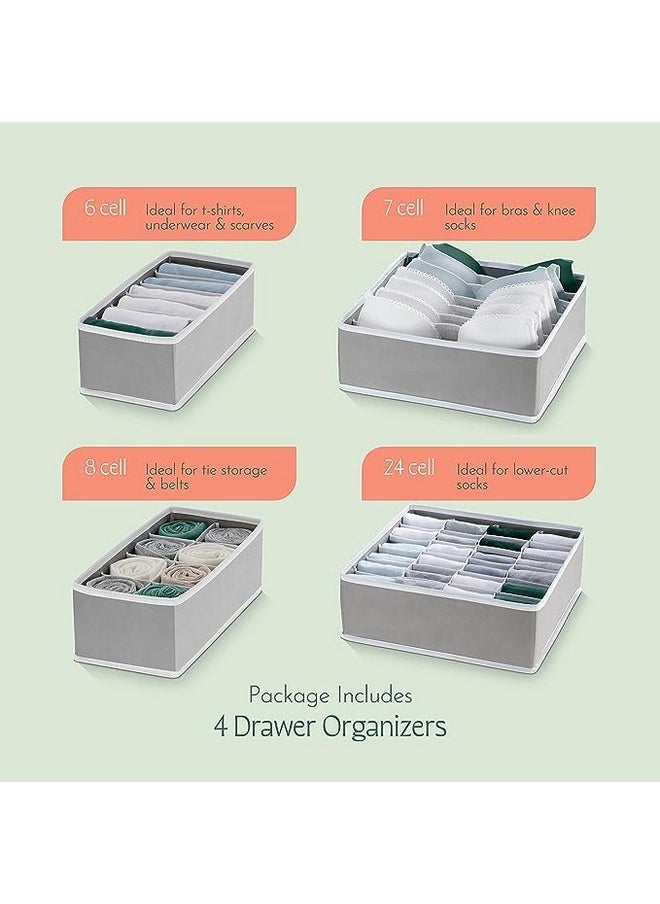 Styleys Styleys Non Woven Clothing Storage Box Closet Dresser Drawer Organizer Cube Basket Bins Containers Divider Organiser For Bra Panty Socks Tie Underwear Innerwear Scarf,Set Of 4(Grey-S1014)  - Image 3