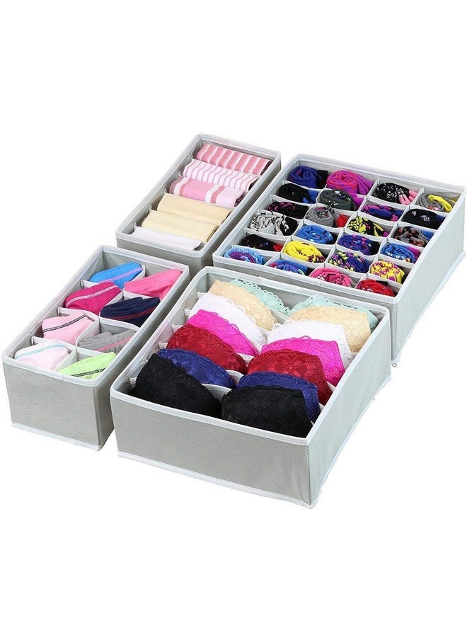 Styleys Styleys Non Woven Clothing Storage Box Closet Dresser Drawer Organizer Cube Basket Bins Containers Divider Organiser For Bra Panty Socks Tie Underwear Innerwear Scarf,Set Of 4(Grey-S1014)  - Image 1