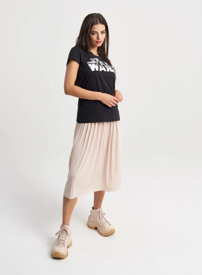 HaILYS Neutral Beige Pleated Midi Skirt