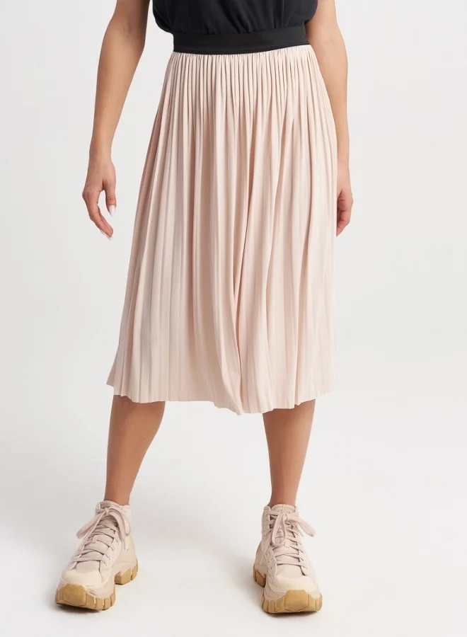 HaILYS Neutral Beige Pleated Midi Skirt
