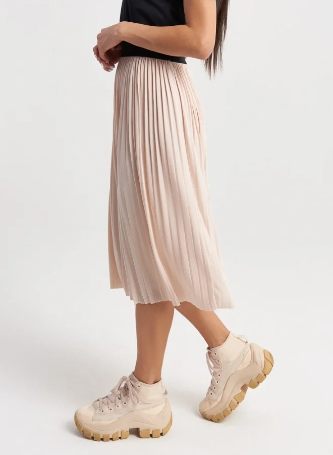 HaILYS Neutral Beige Pleated Midi Skirt