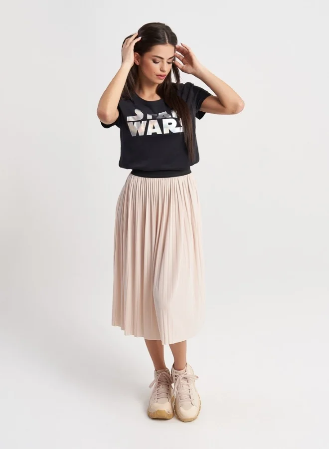 HaILYS Neutral Beige Pleated Midi Skirt