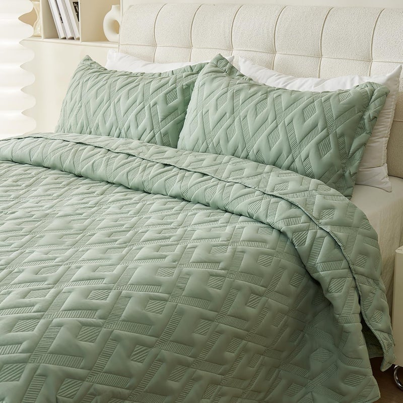 Cmfshape Queen Quilt Bedding Set,3 Pieces 92"x96" Diamond Embroidery Quilt Set,Lightweight Soft Quilt Set for All Seasons,Soft Bedspread Reversible Coverlet(Sage Green,92"x96") - Image 5