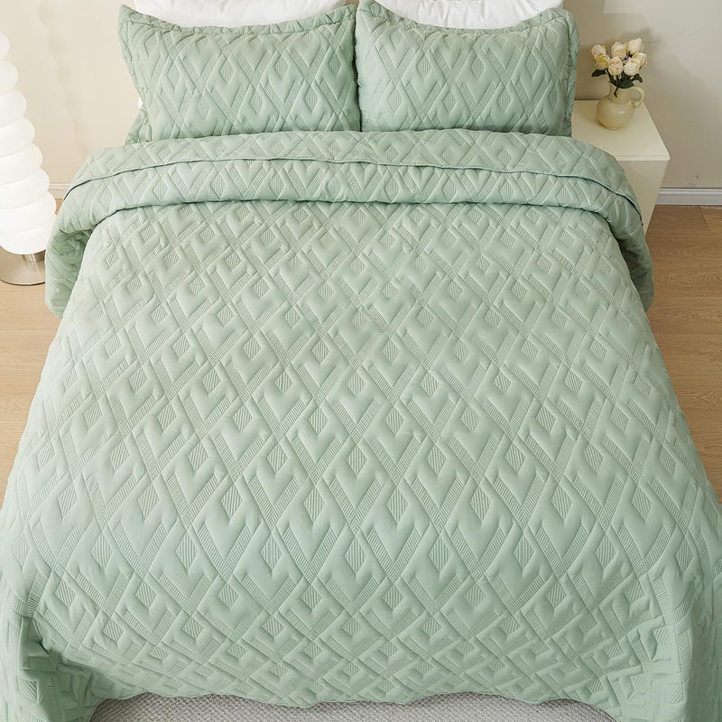 Cmfshape Queen Quilt Bedding Set,3 Pieces 92"x96" Diamond Embroidery Quilt Set,Lightweight Soft Quilt Set for All Seasons,Soft Bedspread Reversible Coverlet(Sage Green,92"x96") - Image 4